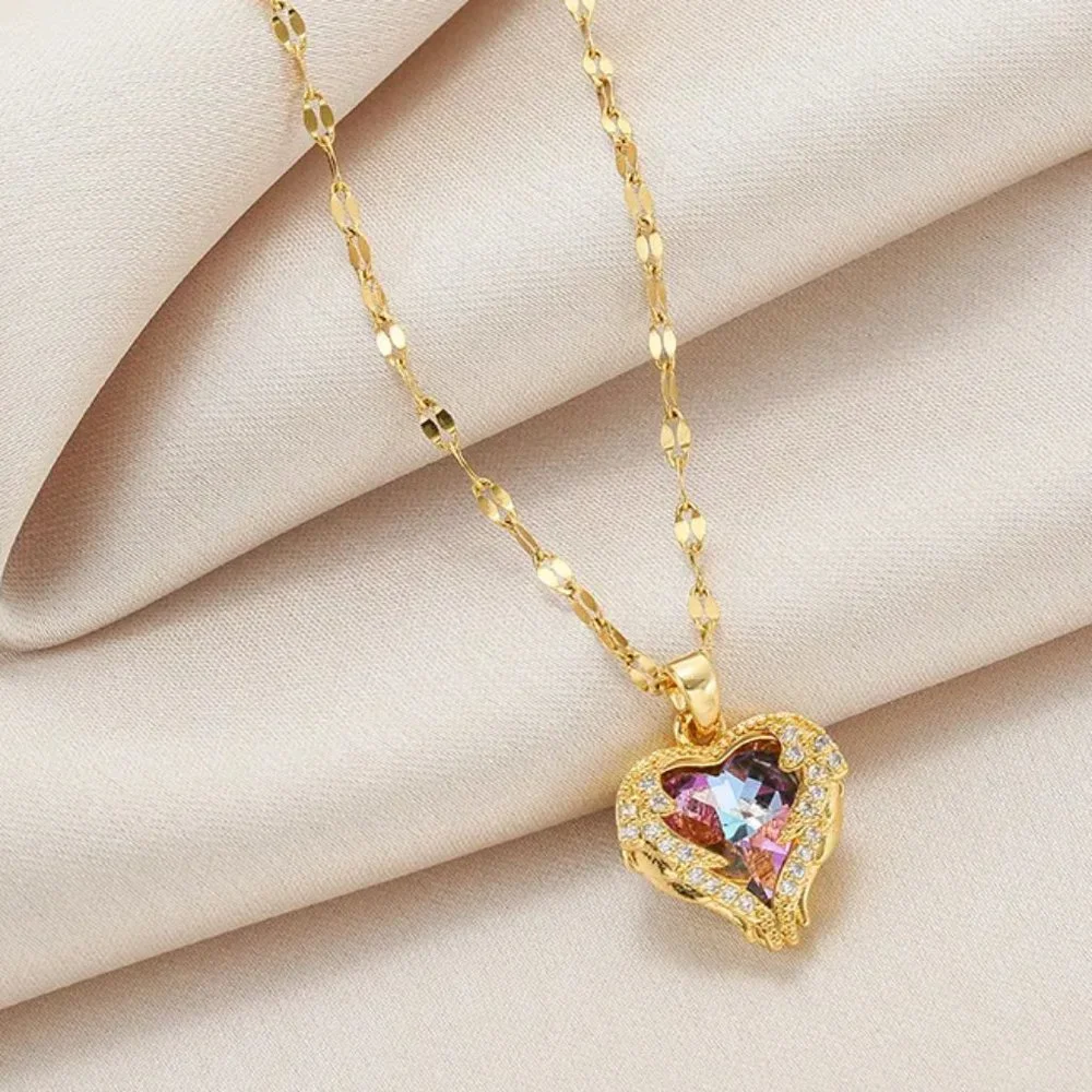 Heart Shape Pendant Necklace Simulated Amethyst & Crystals 15-17 Inches  NEW - Picture 11 of 12